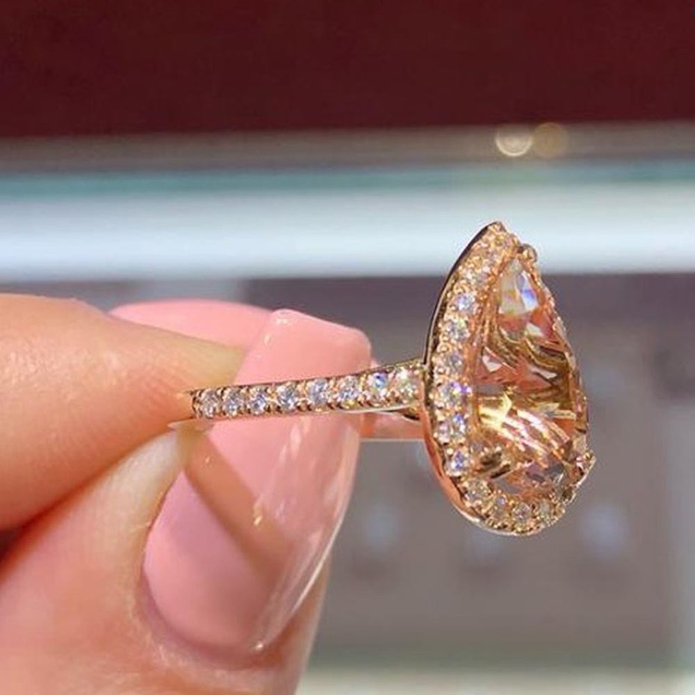 18K Rose Gold Filled Halo Morganite Ring - Picture 5 of 9